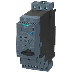 This reversing starter provides electronic overload protection for three-phase motors. Rated at 1.2 A with a control voltage of 24V AC/DC, it features 3 poles and includes 1NO/1NC auxiliary contacts. Suitable for motor control applications such as conveyors, pumps, and fans.