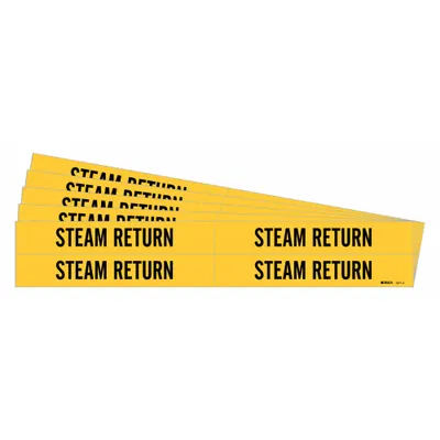 BRADY Pipe Marker: Steam Return, Yellow, Black, Fits 3/4 to 2 3/8 in Pipe O.D. - Steam Return Adhesive Pipe Markers