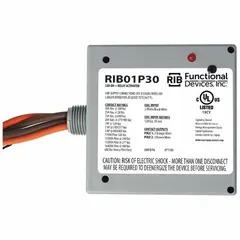 General purpose power relay with 30 A rating and DPST-NO contact configuration. Enclosed pre-wired design with 0.50 in NPT nipple for panel mounting. Suitable for switching high-current loads in commercial and industrial control applications.