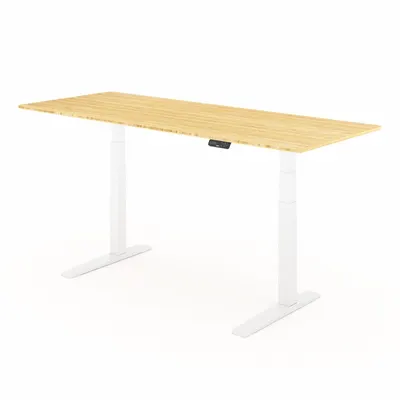 FLEXISPOT Standing Desk: Tan, Bamboo, 78 in Overall Wd, 30 in Overall Dp - Electric Adjustable-Height Desks