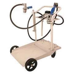 This cart-style DEF dispensing pump system is designed for transferring diesel exhaust fluid from drums. It operates at 115 V AC with a 1/10 hp motor and delivers up to 8 gpm. The polypropylene pump body includes a stainless steel nozzle, digital meter, and discharge hose for accurate dispensing.