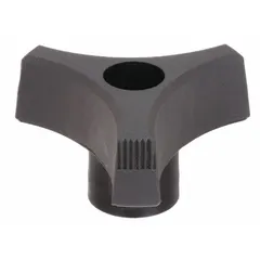 This Snap-Lock 3-Arm Knob features a 3-point design for secure hand-tightening. Made of black plastic with a 2 in diameter and 5/16" thread. Suitable for manual clamping, positioning, and adjustment on machinery, jigs, and fixtures.