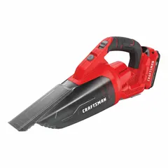 Cordless handheld vacuum for quick cleanups of dust, debris, and fine particles in workshops, garages, and job sites. Delivers 45 cfm air flow at 69 dB sound level. Weighs 4.5 lb and includes a battery. Power source is cordless.