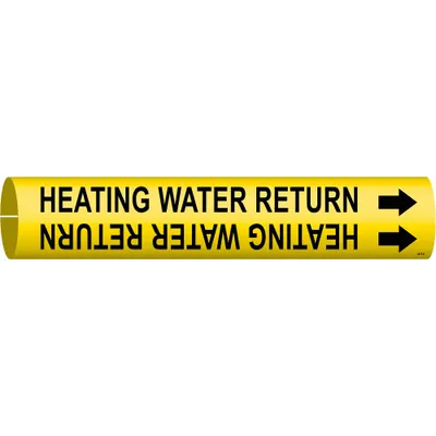BRADY Pipe Marker: Heating Water Return, Yellow, Black, Fits 4 to 6 in Pipe O.D. - Heating Water Return Snap-On Pipe Markers