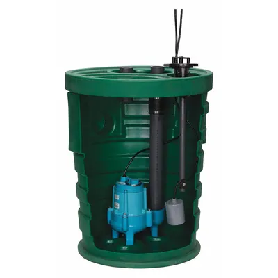 LITTLE GIANT Sewage Ejector System: 41 gal, 2/5 hp, 120V AC, 70 gpm Flow Rate @ 10' of Head - Simplex Sewage Ejector Pump Systems