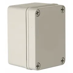 Non-metallic enclosure without openings, rated NEMA 4X for washdown and corrosion-resistant environments. Provides sealed housing for industrial push button components in applications requiring protection from moisture and chemicals.