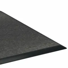 Indoor medium-traffic cut pile dryer mat. Polyester pile with vinyl backing, beveled edge. Measures 4 ft x 6 ft, 5/16 in thick. Traps dirt and moisture at entrances to reduce slip risks and floor wear.