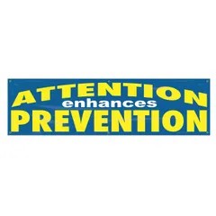 Indoor/outdoor banner made of poly sheeting with a nominal size of 28 in x 96 in. Printed on one side, without wind slits. Used for safety campaigns, hazard warnings, or compliance signage in industrial facilities.