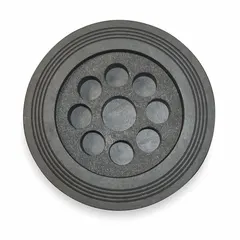 Graphite rupture disc with 40 psig burst pressure for 3-inch compatible pipe size. Overall diameter 5 1/10 inches. Provides overpressure protection in industrial piping systems.