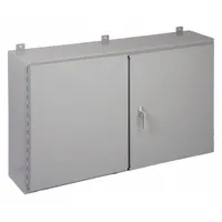 This steel dust-tight enclosure measures 30 x 48 x 10 inches and is rated NEMA 12/13. It features a solid hinged cover secured by a keyed handle closure. Knockouts are not included. Suitable for protecting electrical controls and instruments in industrial environments where protection from dust, dirt, and non-corrosive liquids is required