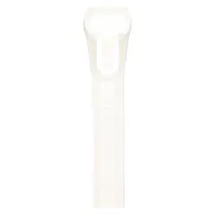 Natural-colored push-release cable tie for indoor bundling and organizing wires, cables, and hoses. Length 12 in, maximum bundle diameter 3 3/16 in, tensile strength 50 lb. Pack of 500. Not rated for outdoor use.