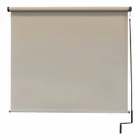 This right-side awning from the Regal Series features a pole-and-crank operation mechanism and a light brown fabric with 8 ft height. It provides 90% UV protection and uses a bungee-and-hook tie-down system for secure installation. Suitable for outdoor shading applications such as patios, decks, or commercial storefronts