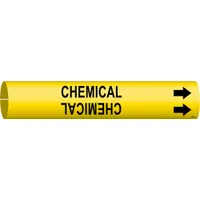 Pipe Marker: Chemical, Yellow, Black, Fits 3/4 to 1 3/8 in Pipe O.D., 1 Pipe Markers, With Arrows (MPN 4169-A)
