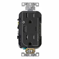 USB Receptacle: Duplex, 5-15R, 1 USB Ports, USB Type A/C, Black, 125V AC, 15 A (MPN T5633-2E)