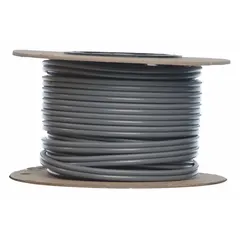 Gray 14-gauge lead wire for bird control shock track systems. Connects energizer to shock track to transmit electrical power for bird deterrence on ledges, signs, and rooftops. Supplied on a 250-foot spool.