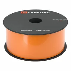 Continuous label roll for thermal transfer printing. Orange gloss vinyl material rated for indoor and outdoor use. Compatible with LabelTac 4 Pro printer series. Used for creating durable safety labels, pipe markers, and hazard identification signs.