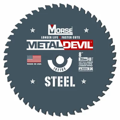 MORSE Circular Saw Blade: 8 in Blade Dia., 48 Teeth, 0.08 in Cut Wd, 5/8 in Arbor Size - Steel & General Metal-Cutting Blades