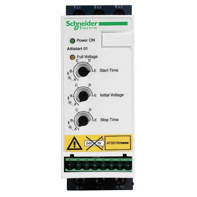 SCHNEIDER Soft Start: 460-480V AC, 6 A Output Current, With Bypass, IP20/NEMA 1, 60/50 Hz - Schneider Altistart ATS 01