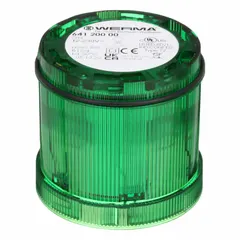 Green steady light module for the KombiSIGN 71 series. Operates at 120V AC with a 70 mm diameter and 2 5/8 inch height. Provides continuous visual indication for machine status or process conditions in industrial environments.