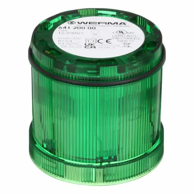 WERMA Tower Light Module: Steady, 120V AC, Green, 70 mm Overall Dia, 2 5/8 in Overall Ht - Steady Light Modules
