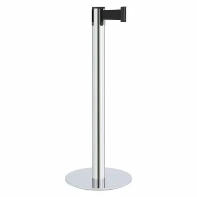 LAVI Barrier Post with Belt: Black, No Pattern, No Legend, 7 ft Belt Lg, Silver - Solid-Color Retractable Belt Post Barriers