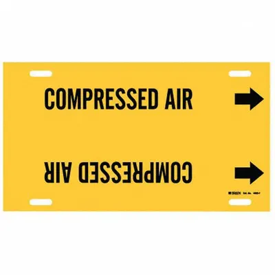 BRADY Pipe Marker: Compressed Air, Yellow, Black, Fits 6 to 7 7/8 in Pipe O.D. - Compressed Air Strap-On Pipe Markers