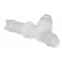 Barbed wye fitting made of PVDF, with three 3/16 in ID barbed connections. Used to split or combine fluid flow in tubing systems. Pack of 5