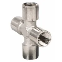 AIGNEP USA Metal Pipe Cross: Cross, 3/8 in x 3/8 in x 3/8 in x 3/8 in, Nickel-Plated CA360 Brass (MPN 82620N-06)