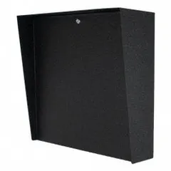 Black powder-coated carbon steel cover housing for gate operator access control devices. Measures 6 in x 24 in with 24 in overall height. Includes cam lock and accommodates card readers. Suitable for outdoor installation in entry control applications.