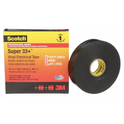 3M Super 33+ General Purpose Electrical Tape, 3/4 in x 36 yd, 7 mil, Black