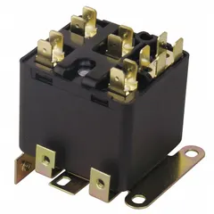 This fixed-potential relay features a SPST contact form with a coil voltage of 375V AC. It has a pick-up voltage range of 185V AC to 200V AC and a maximum drop-out voltage of 105V AC. Designed for any mounting position, it is used in motor-start circuits and HVAC systems to disconnect the start winding when the motor reaches a preset voltage.