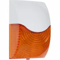 Wall-mount siren alarm with integrated LED strobe light, operating on 12 to 24V DC. Housed in high impact resistant polycarbonate to withstand abuse. Features wire leads for connection. Overall width 3 7/32 in. Suitable for industrial safety and security applications requiring audible and visual alerts