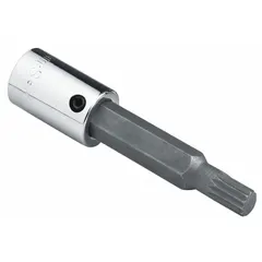 This 12-point bit socket features a 10 mm metric tip size and is designed for use with 1/2 in drive tools. It is suitable for driving 12-point fasteners in applications such as automotive repair, machinery maintenance, and industrial assembly.