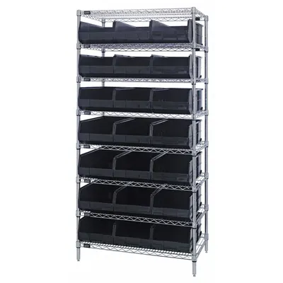 QUANTUM STORAGE SYSTEMS Bin Shelving: 36 in x 18 in x 74 in, 1 Sided, 21 Bins, Open - Wire Stationary Bin Shelving with Open-Front Bins