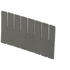 Plastic divider for subdividing storage bins, designed for 9 1/4 in bin width. Compatible with LEWISBINS DC2070 bin. Gray, short side, not electrostatic discharge conductive.