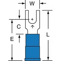 3M Fork Terminals: Blue, Vinyl, #6 Stud Size, 16 AWG – 14 AWG Wire Range, Block Fork, 1,000 V (MPN MV14-6FB/SK)