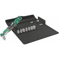Interchangeable head torque wrench kit with 1/4 in drive size. Torque range 2 N-m to 12 N-m in 0.1 N-m increments. Used for precise torque application in assembly, maintenance, and repair tasks where accurate tightening of fasteners is required.