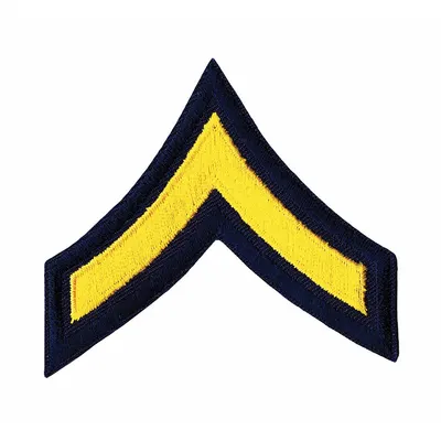 HEROS PRIDE Embroidered Patch: PFC, 3 in, Gold/Navy, Plastic, Sew-On, Rank Insignia - Embroidered Insignia