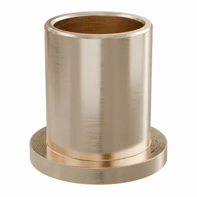 BUNTING BEARINGS Flanged Sleeve Bearing: Bronze, SAE 841, 5/8 in Bore, 3/4 in OD, 1 in Lg - Lubricated Food-Grade Metallic Flanged Sleeve Bearings