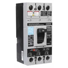 FD-frame molded case circuit breaker rated 125 A at 600 V AC with a maximum interrupting rating of 22 kA at 600 V AC. Features fixed instantaneous trip, lug terminals, and ABC phase connection. Suitable for overcurrent protection in industrial power distribution systems, branch circuits, feeders, and equipment.