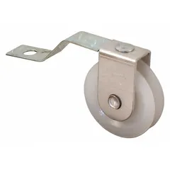 Tension spring roller for screen doors, maintaining tension on screen mesh to keep it taut and aligned within the door frame. Overall height 5 7/16 in, unfinished gray finish. Supplied in a 1 PR pack.