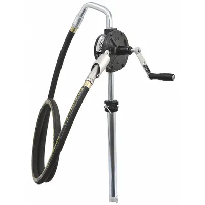LINCOLN Hand Pump: Rotary Action, Pump with Hose, Nozzle & Spout, Cast Iron Housing - Rotary-Crank Drum Pumps