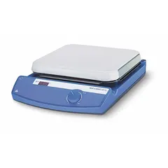 Single-position hot plate with a digital display for precise temperature monitoring. Operates at 120V AC with a US Standard plug. Rectangular plate measures 7 1/8 by 7 1/8 inches. Suitable for heating samples in laboratory and industrial applications such as chemical synthesis and sample preparation.