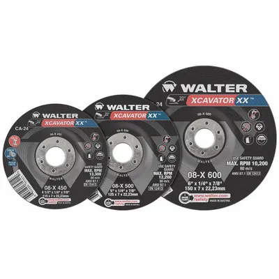 WALTER SURFACE TECHNOLOGIES Depressed Center Grinding Wheel: Type 27, 6" x 1/4" x 7/8" - Cool-Cutting Grinding Wheels for Carbon & Stainless Steel