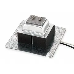 Open-style Class 2 transformer with a 40 VA rating. Primary input 120V AC, secondary output 24V AC. Features plate mounting and wire lead connections on both primary and secondary sides. Used to supply low-voltage control circuits in HVAC and industrial control systems.