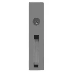 This DETEX mechanical exit device trim is a silver aluminum pull-style trim for exit push bars. It is designed for doors up to 48 inches wide and provides a metallic finish for commercial egress applications where a pull action is required.