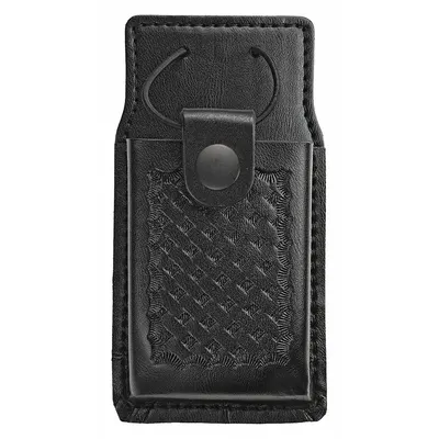 HEROS PRIDE Radio Pouch: Black, Leather, Basket Weave, 6 1/2 in x 2 1/2 in - Duty Equipment Pouches
