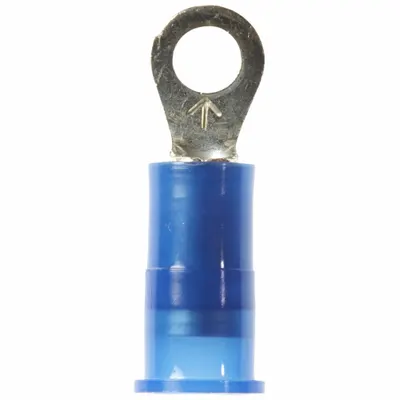 3M Ring Terminal: Blue, Nylon Insulation, #6 Stud Size, 16 AWG to 14 AWG Wire Sizes - Insulated Ring Terminals