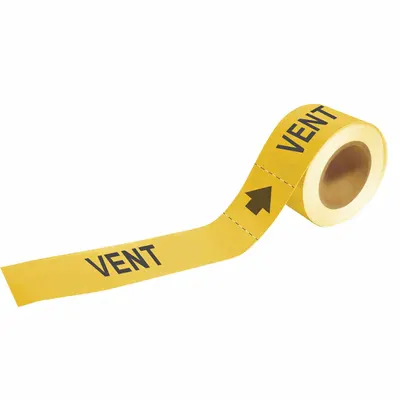 BRADY Pipe Marker: Vent, Yellow, Yellow, Fits 2 1/2 to 6 in Pipe O.D., 25 Pipe Markers - Vent Adhesive Pipe Markers on a Roll