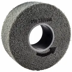 This NORTON Bear-Tex Clean & Finish Convolute Wheel is a final finishing wheel for stainless steel and nickel alloys. It removes light scratches, blends weld seams, and produces a uniform satin finish. The wheel has an 8 in diameter, 3 in width, and 3 in arbor, with a silicon carbide abrasive in a medium, soft (4), soft grade.